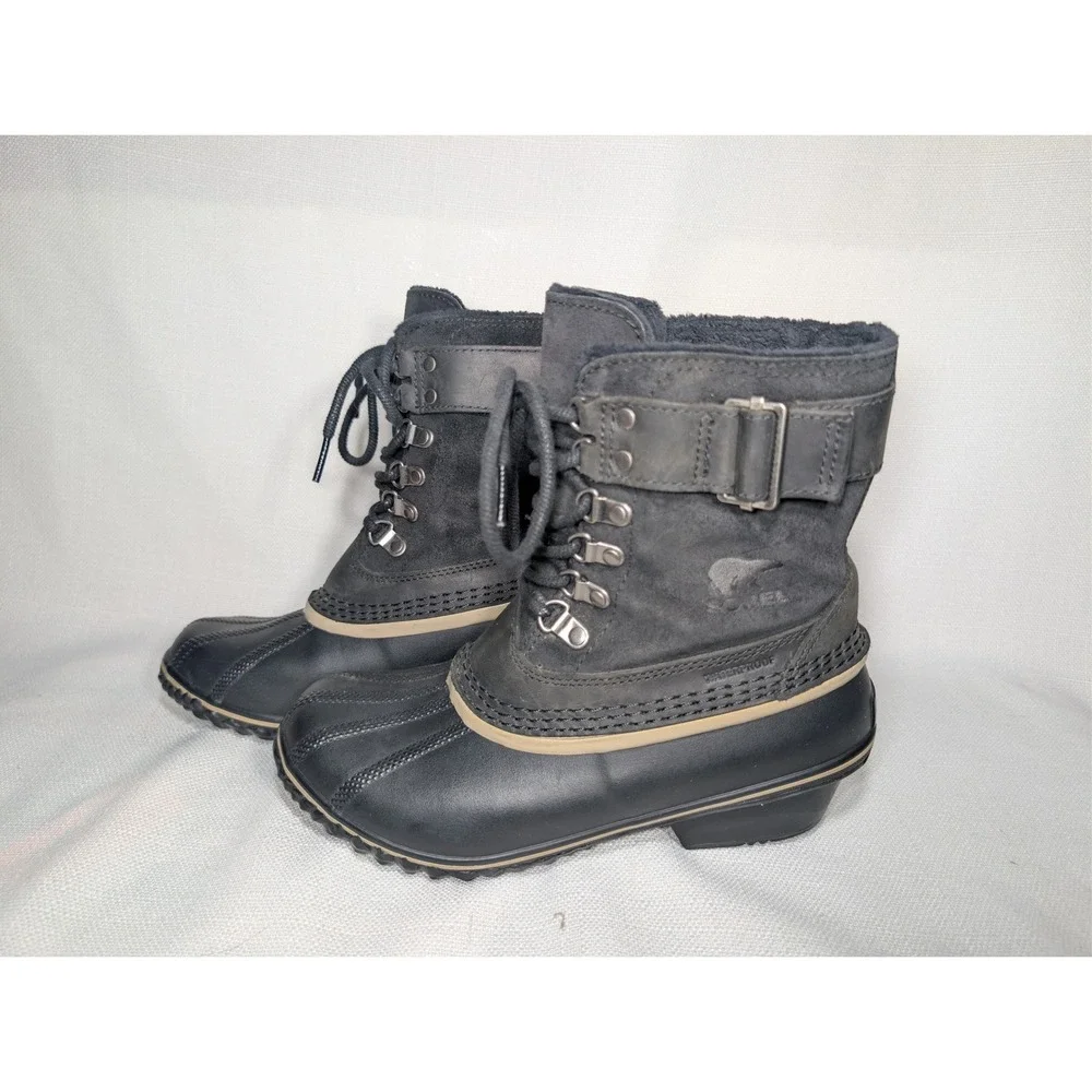 Sorel Winter Fancy‎ Lace II Womens Black Snow Boots Size 7 Waterproof Minimalist